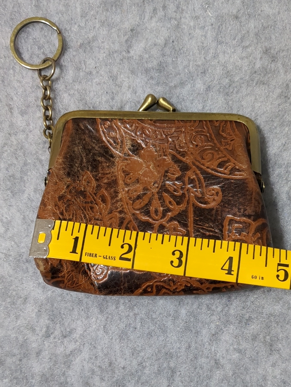 Patricia Nash Coin Purse Brown Leather Embossed Tooled Kiss Lock Key Ring - Picture 10 of 12